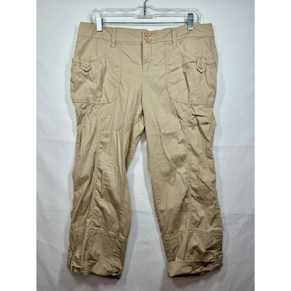 DKNY Women's Active Khaki Capri Pants Utility Pockets Comfort Tan Casual Sz 12